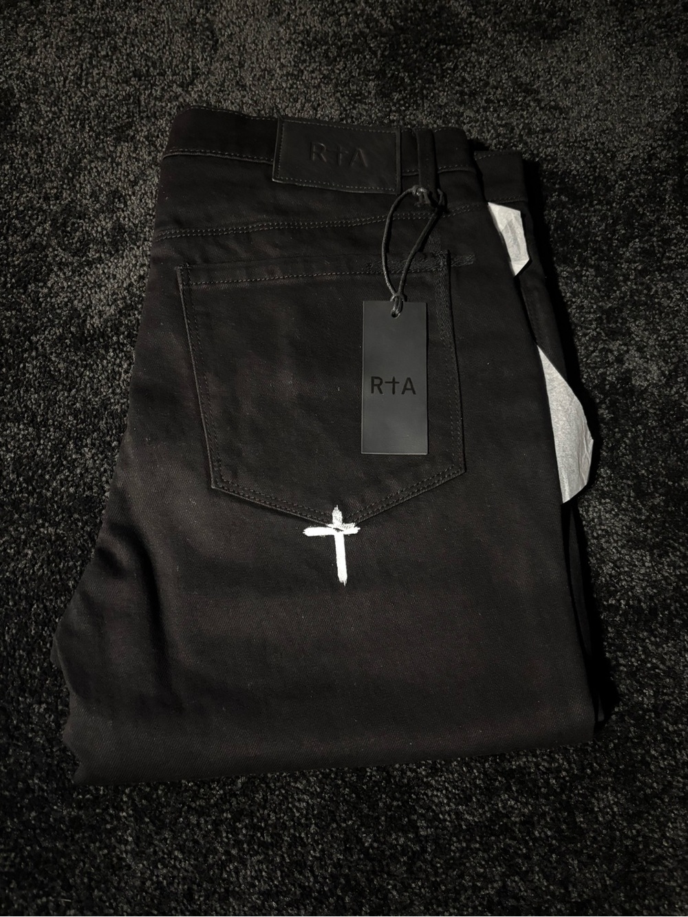 RtA Black Skinny Men’s Jeans with White Cross Detail